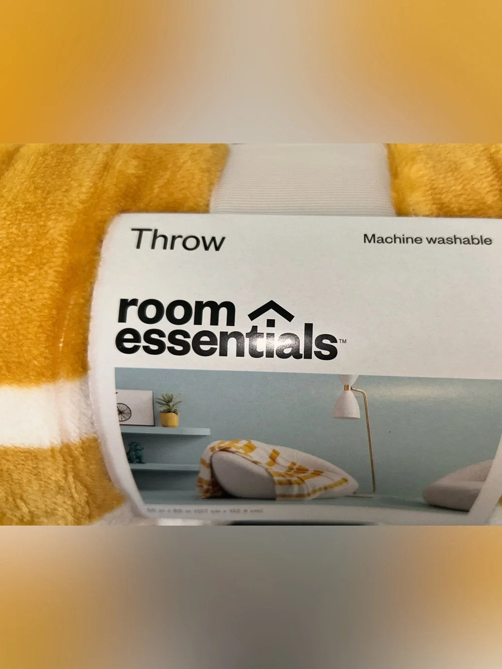 Room Essentials Gold and White Striped Plush Throw Blanket